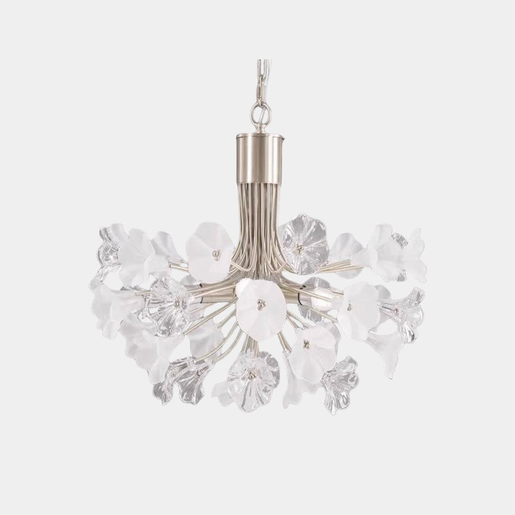 Lampadario Bellissimo ramo in ottone, vetro, fiore di gelsomino, argento
