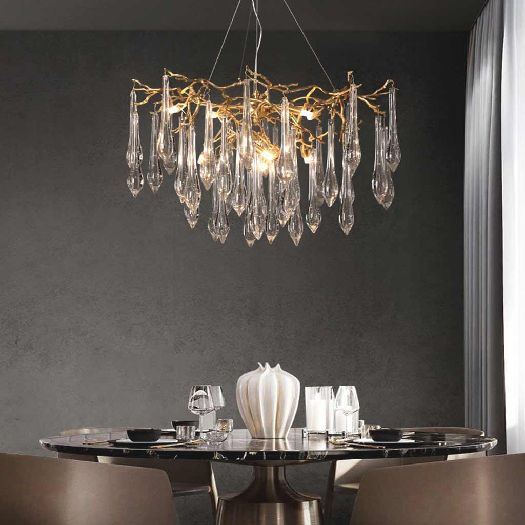 Chandelier Branch Brass Crystal Drop Dining Room