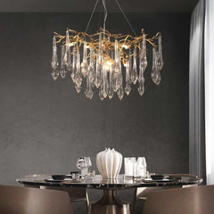 Chandelier Branch Brass Crystal Drop Dining Room