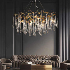 Chandelier Branch Brass Crystal Drop Living Room