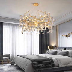 Chandelier Branch Glass Brass Water Drop Bedroom