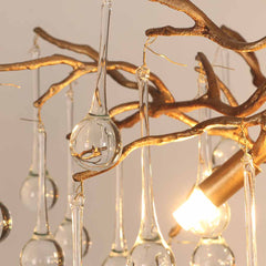 Chandelier Branch Glass Brass Water Drop Bulb