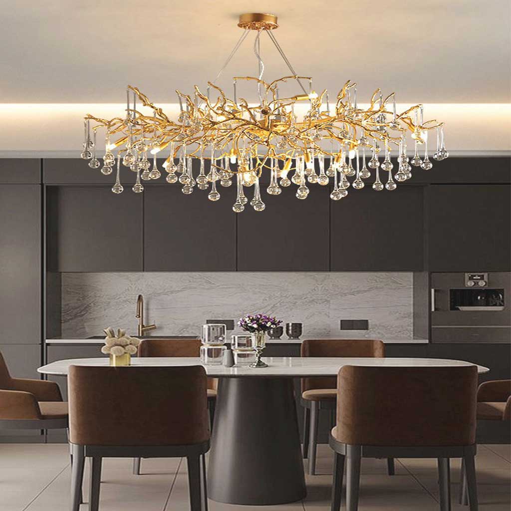 Chandelier Branch Glass Brass Water Drop Dining Room