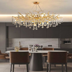 Chandelier Branch Glass Brass Water Drop Dining Room