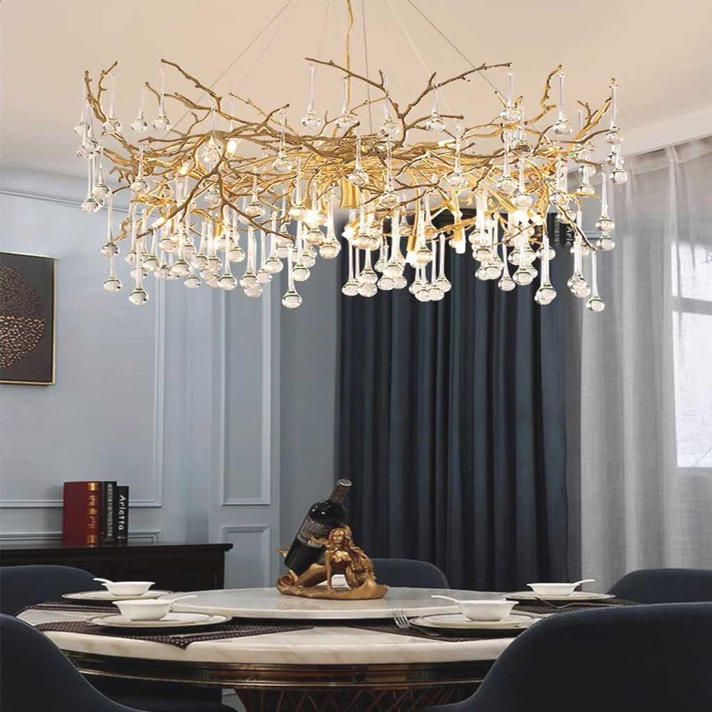 Chandelier Branch Glass Brass Water Drop Dining Table