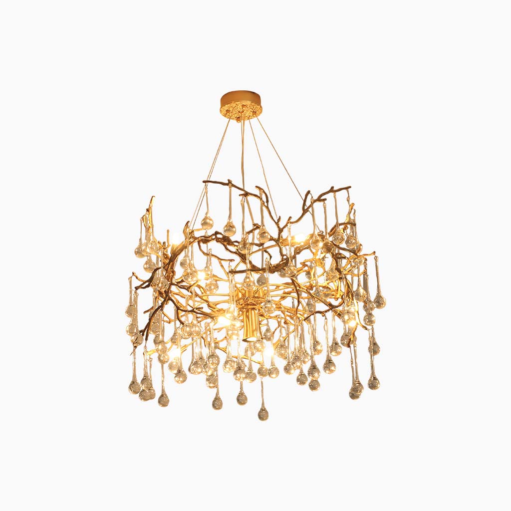 Chandelier Branch Glass Brass Water Drop