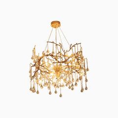 Chandelier Branch Glass Brass Water Drop