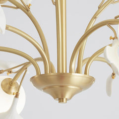 Chandelier Brass Glass Ball Ceramic Ginkgo Leaves Detail