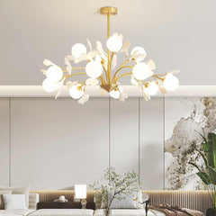 Chandelier Brass Glass Ball Ceramic Ginkgo Leaves Living Room