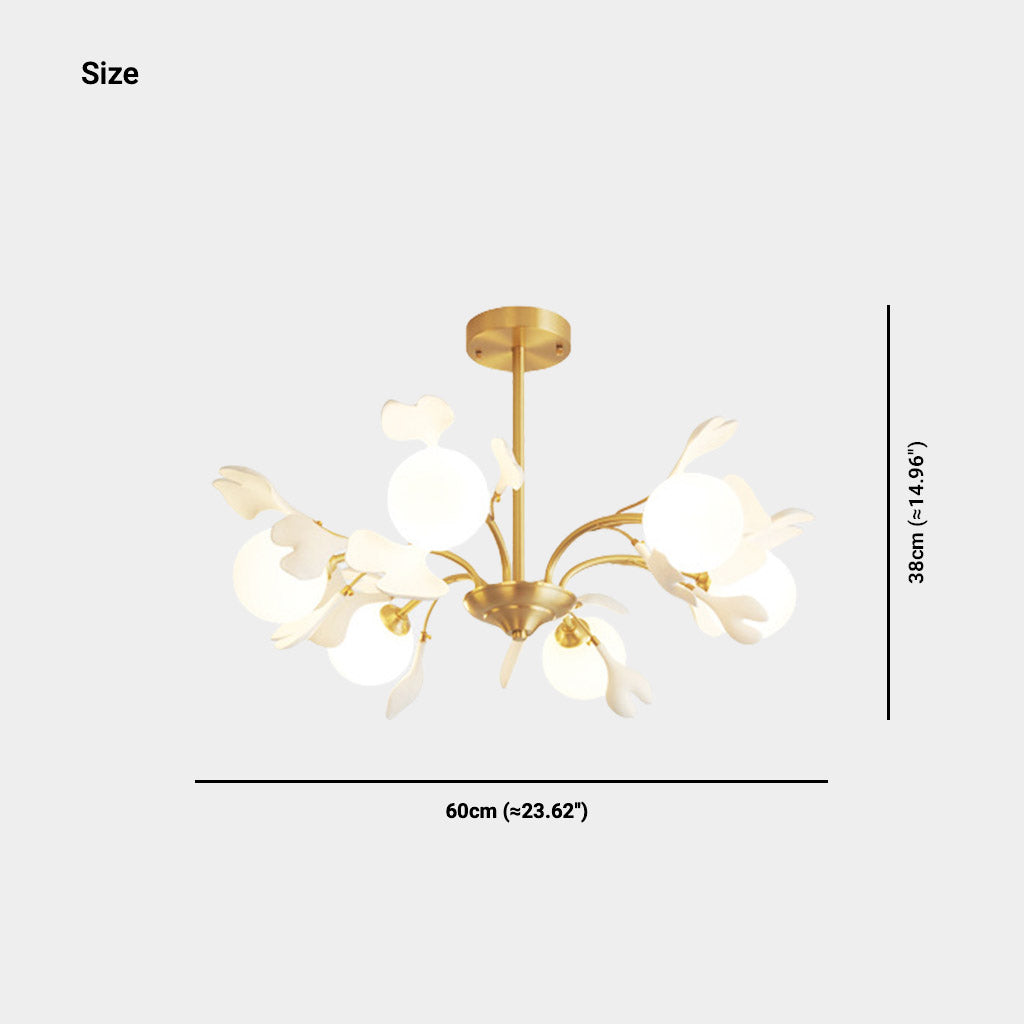 Chandelier Brass Glass Ball Ceramic Ginkgo Leaves Size