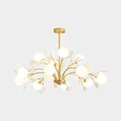 Chandelier Brass Glass Ball Ceramic Ginkgo Leaves