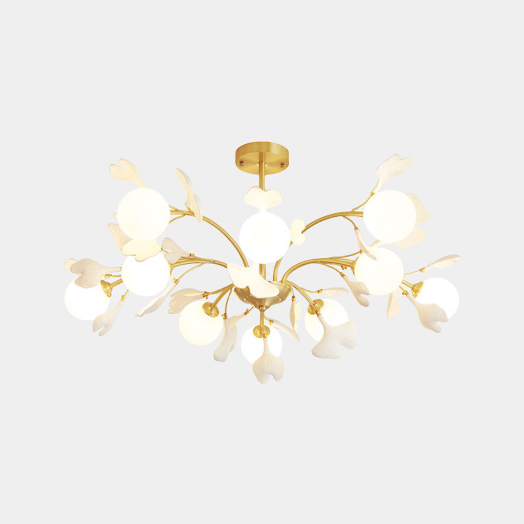Chandelier Brass Glass Ball Ceramic Ginkgo