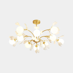 Chandelier Brass Glass Ball Ceramic Ginkgo
