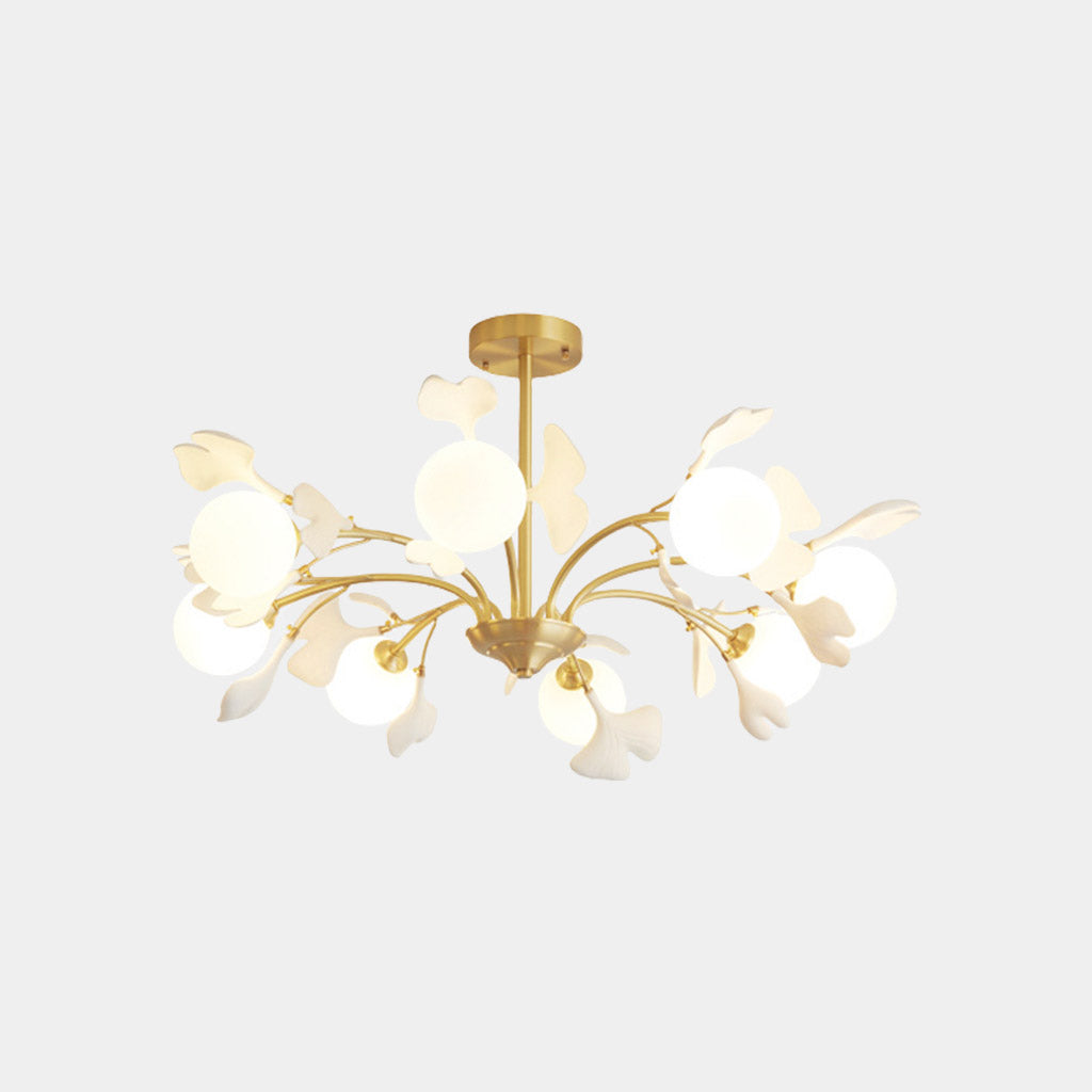 Chandelier Brass Glass Ball Ginkgo Leaves