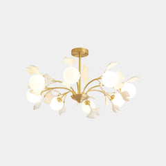 Chandelier Brass Glass Ball Ginkgo Leaves