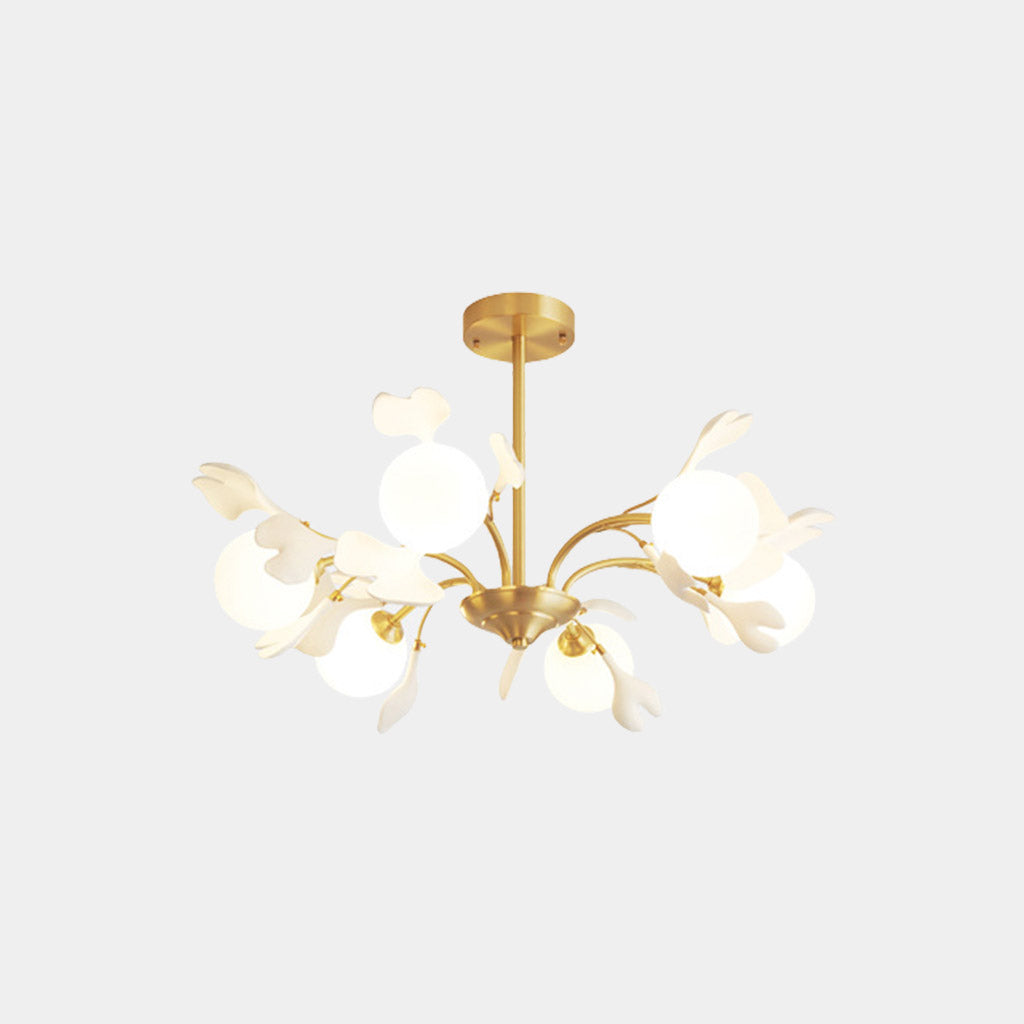 Chandelier Brass Glass Ceramic Ginkgo Leaves