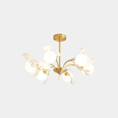Chandelier Brass Glass Ceramic Ginkgo Leaves