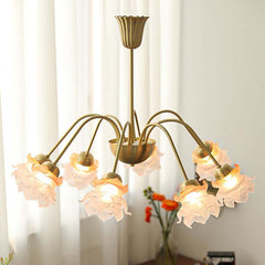 Chandelier Brass Glass Flower 8 Lights