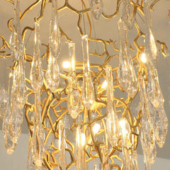 Chandelier Ceiling Branch Brass and Crystal Detail