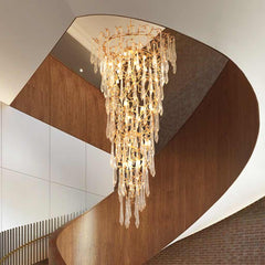 Chandelier Ceiling Branch Brass and Crystal Foyer