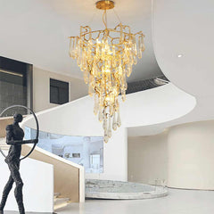Chandelier Ceiling Branch Brass and Crystal Hall
