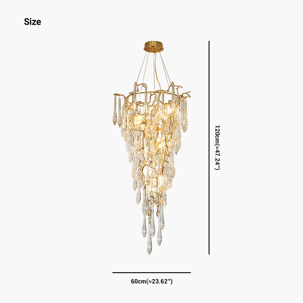 Chandelier Ceiling Branch Brass and Crystal Size
