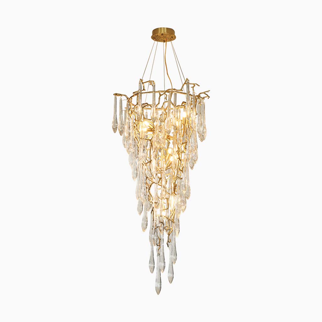 Chandelier Ceiling Branch Brass and Crystal
