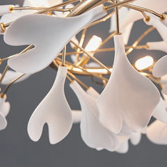 Chandelier Ceramic White Ginkgo Leaves Bulbs