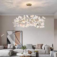 Chandelier Ceramic White Ginkgo Leaves Living Room