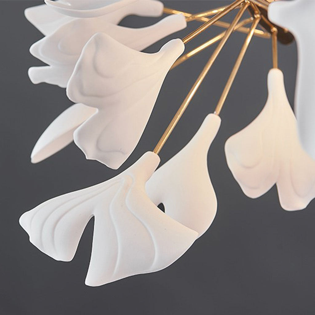 Chandelier Ceramic White Ginkgo Leaves Shade