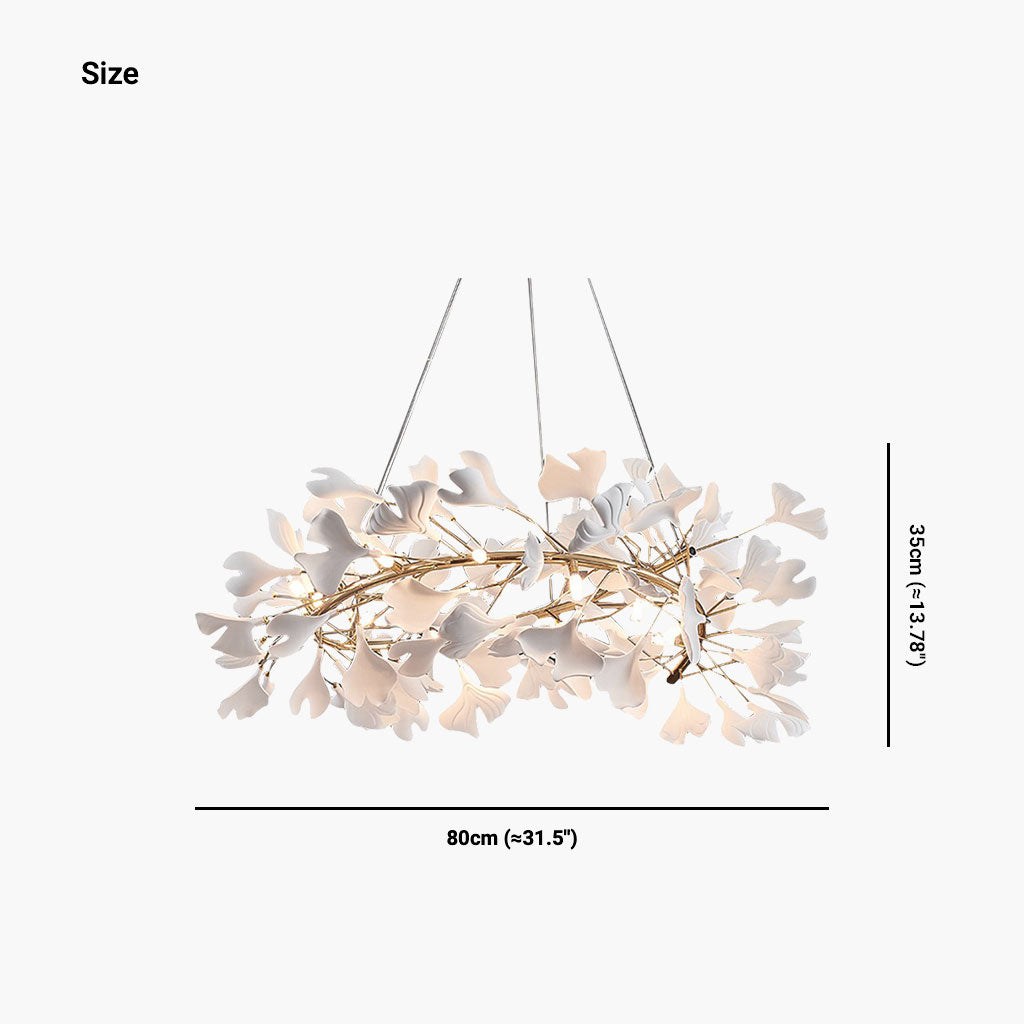 Chandelier Ceramic White Ginkgo Leaves Size