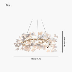 Chandelier Ceramic White Ginkgo Leaves Size