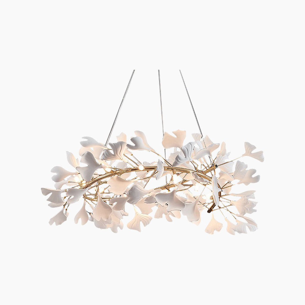 Chandelier Ceramic White Ginkgo Leaves