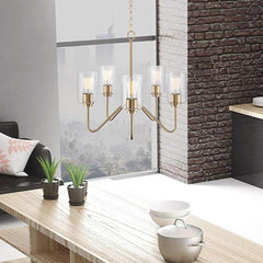 Chandelier Contemporary Iron 5-Light Clear Glass Gold Living Room