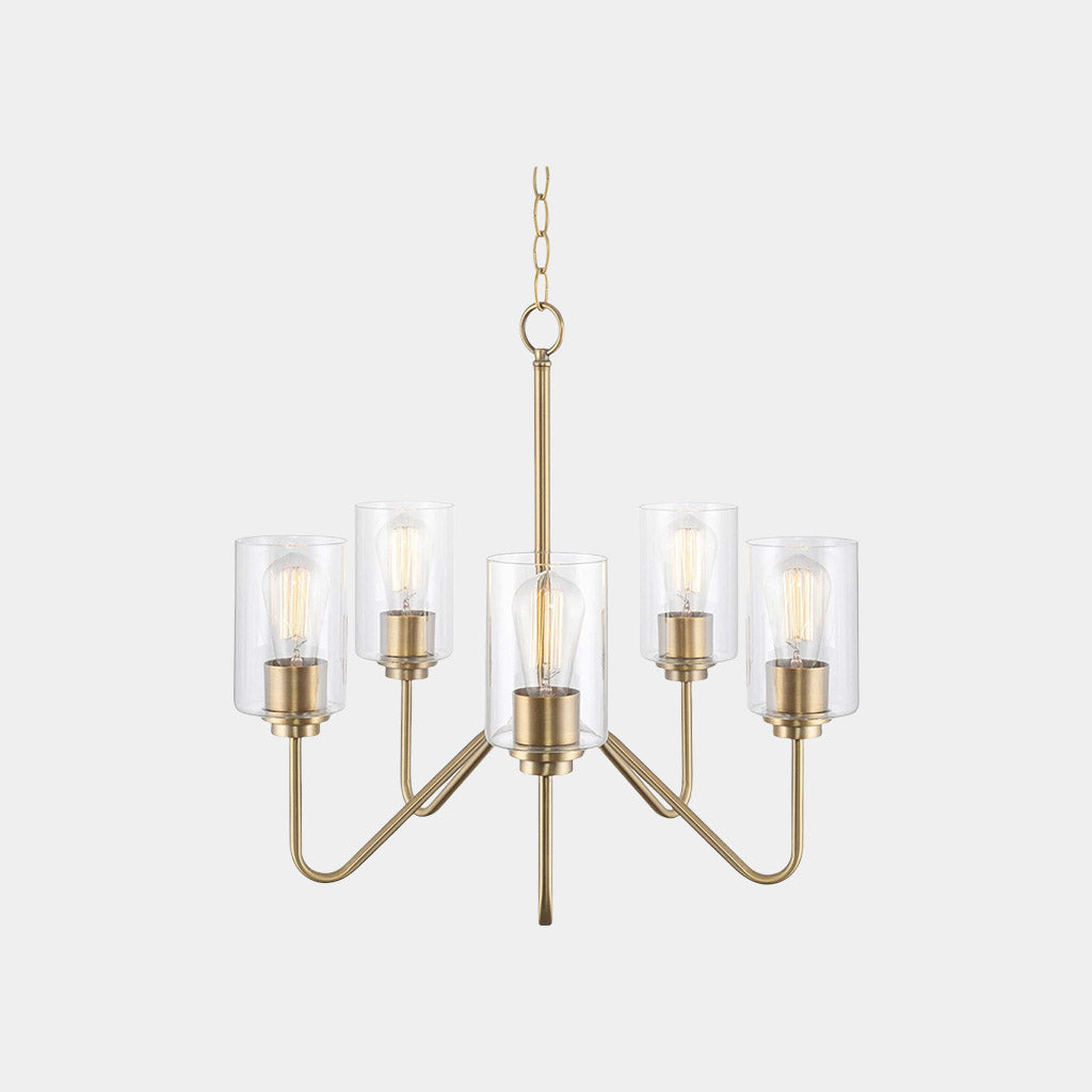 Chandelier Contemporary Iron 5-Light Clear Glass Gold