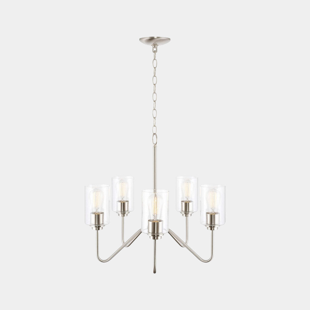 Chandelier Contemporary Iron 5-Light Clear Glass Nickel