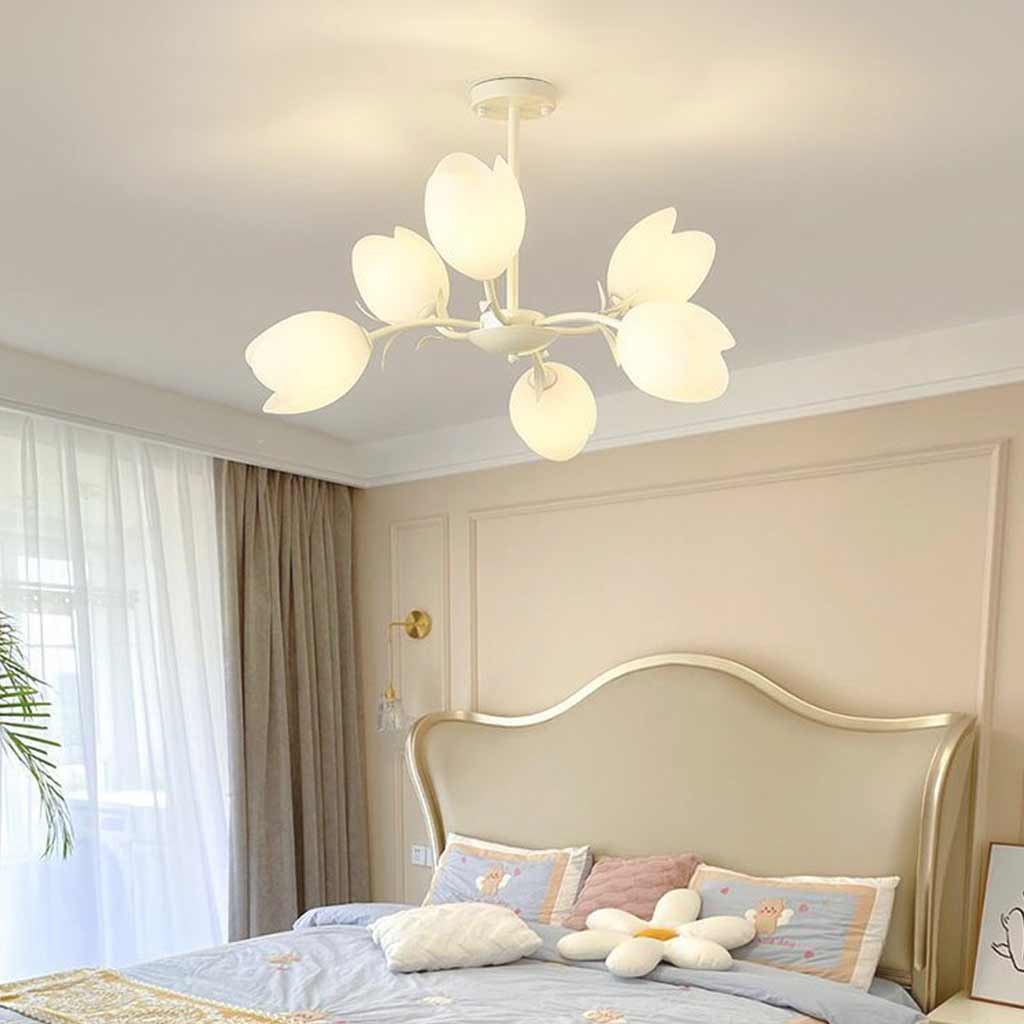 Chandelier Cream Branch Plastic Flower Tulip Bedroom