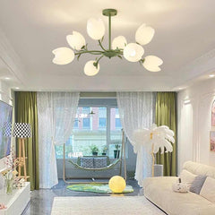 Chandelier Cream Branch Plastic Flower Tulip Living Room