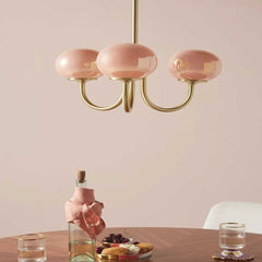 Chandelier Cream Glass Ball Pink 3 Heads Dining Room