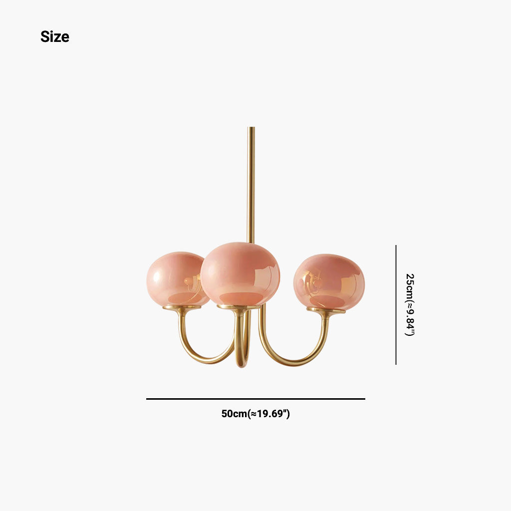 Chandelier Cream Glass Ball Pink 3 Heads Size