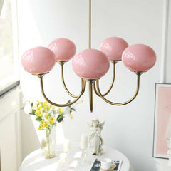 Chandelier Cream Glass Ball Pink 5 Heads Living Room