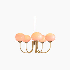 Chandelier Cream Glass Ball Pink 5 Heads