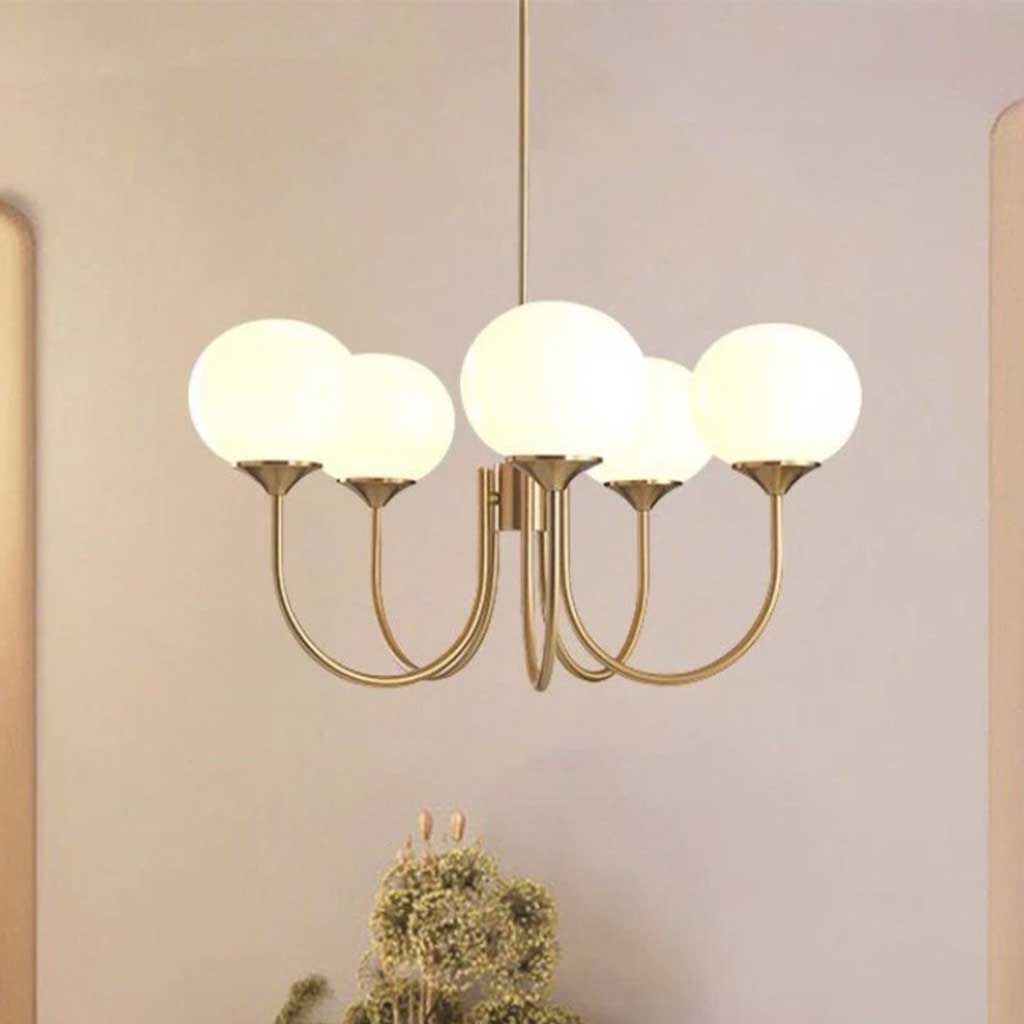Chandelier Cream Glass Ball White 5 Heads Living Room