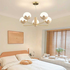 Chandelier Cream Globe Flower Bud 5 Lights Bedroom