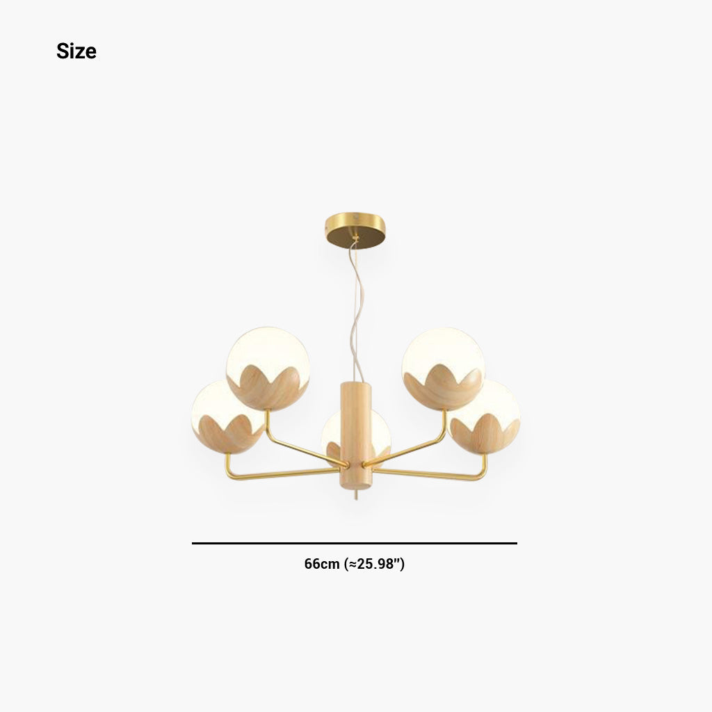 Chandelier Cream Globe Flower Bud 5 Lights Size