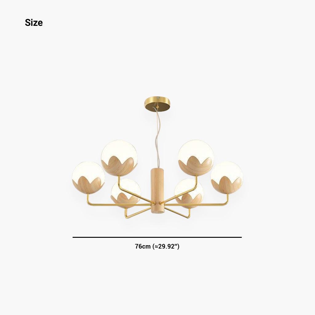 Chandelier Cream Globe Flower Bud 6 Lights Size