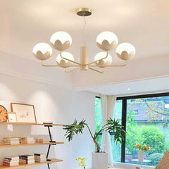 Chandelier Cream Globe Flower Bud 6 Lights Study
