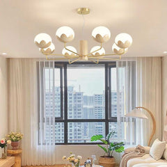 Chandelier Cream Globe Flower Bud 8 Lights Living Room