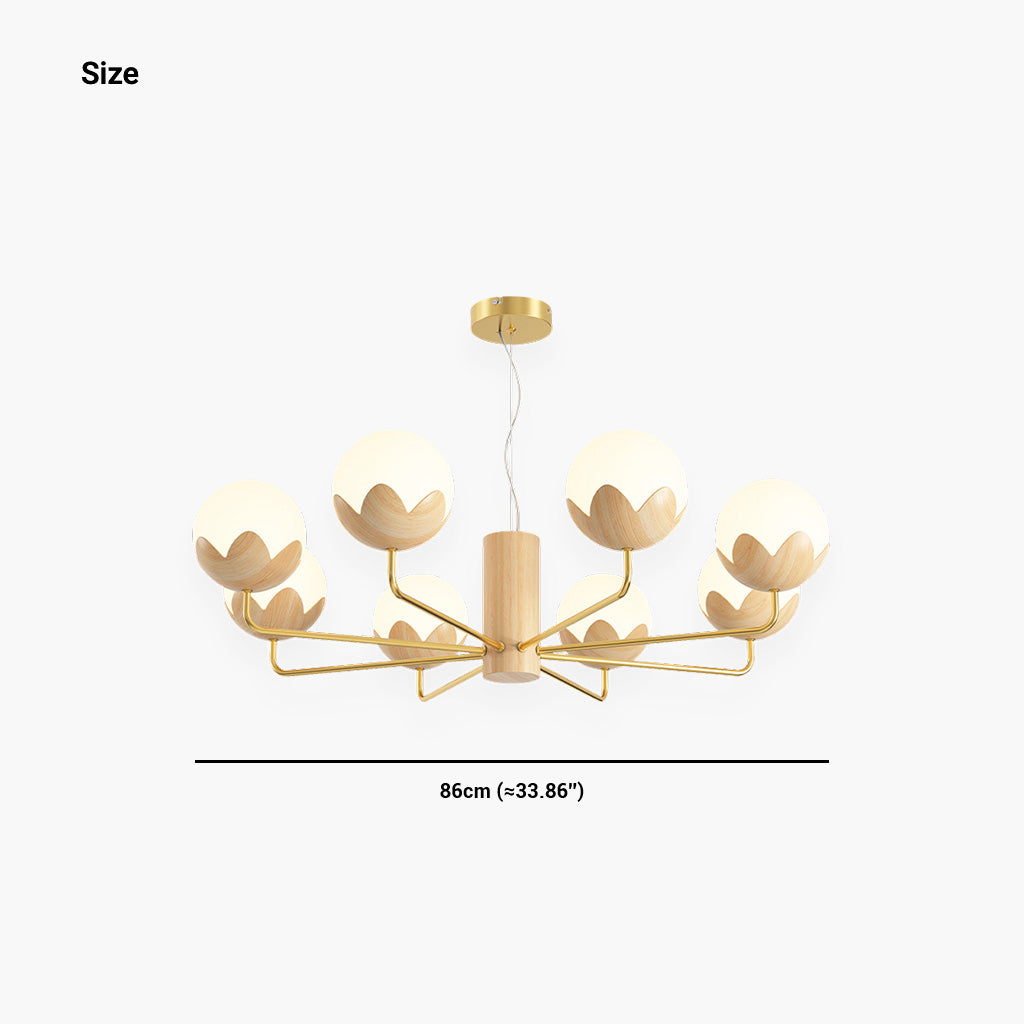 Chandelier Cream Globe Flower Bud 8 Lights Size