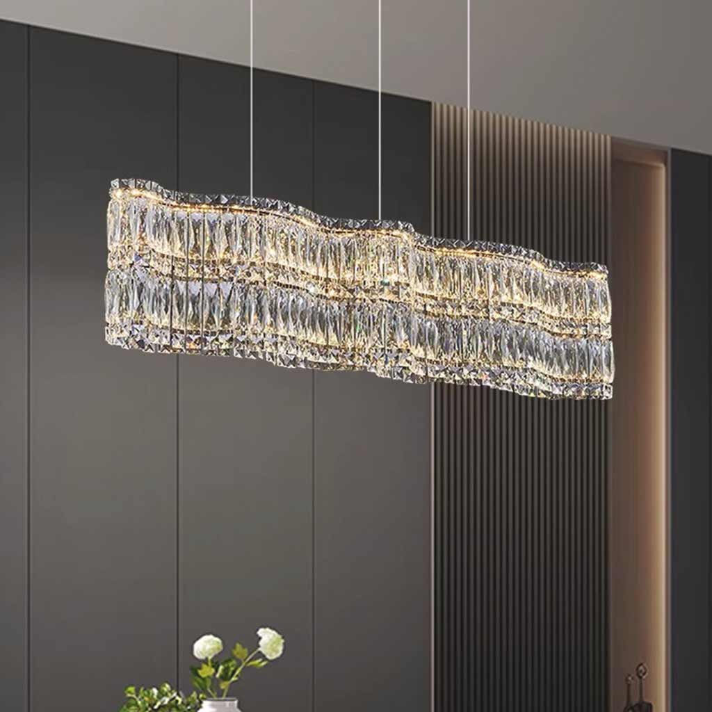 Chandelier Crystal LED Dimmable Rectangle Dining Table